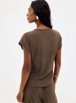 Pleated cap-sleeve T-shirt