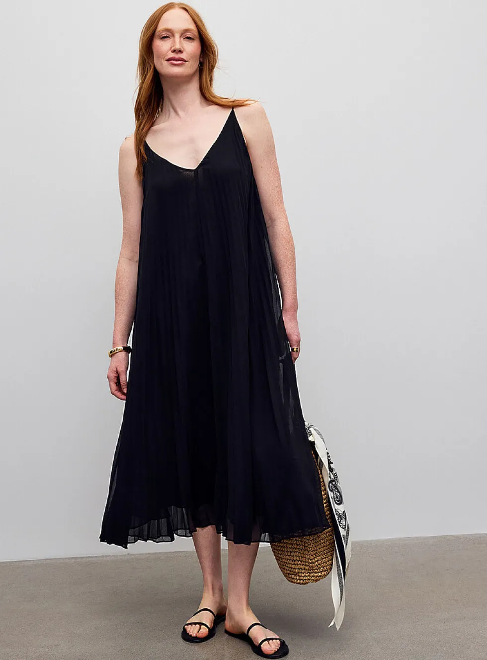 Pleated chiffon midi dress