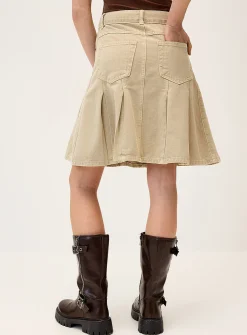 Pleated denim midi skirt