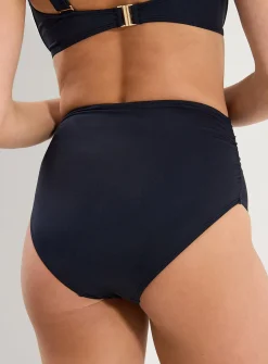 Pleated high-rise bikini bottom