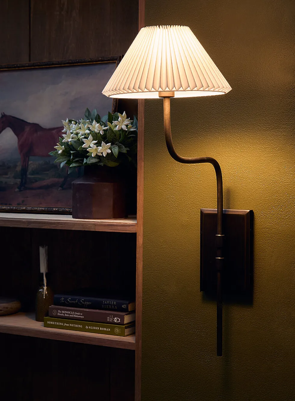 Pleated shade angular wall sconce
