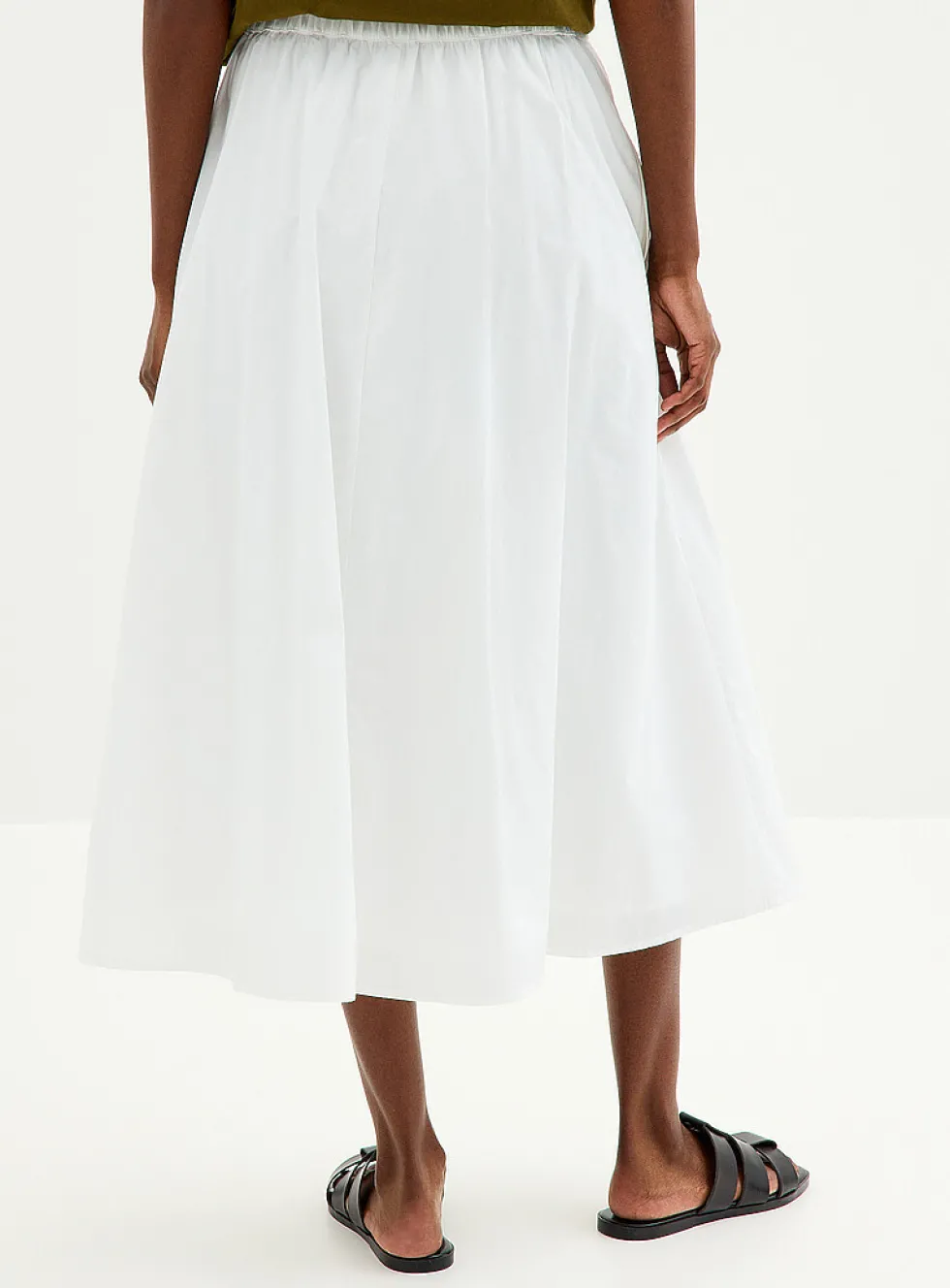 Pleated-waist poplin maxi skirt