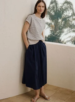 Pleated-waist poplin maxi skirt