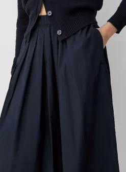 Pleated-waist poplin maxi skirt