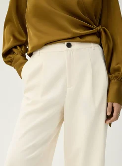 Pleated-waist thick crepe wide-leg pant