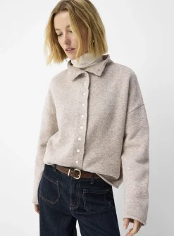 Plush funnel-neck cardigan