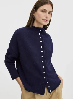 Plush funnel-neck cardigan