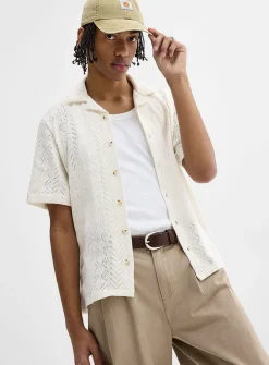 Pointelle knit camp shirt
