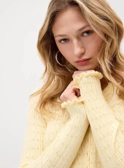 Pointelle knit cropped cardigan