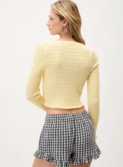 Pointelle knit cropped cardigan