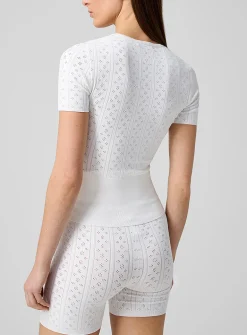 Pointelle knit fitted T-shirt