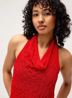Pointelle knit halter cami