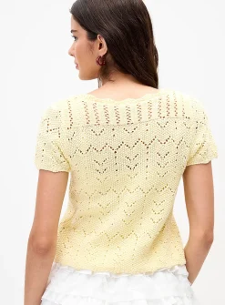 Pointelle knit knotted cardigan