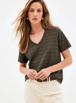 Pointelle pattern pure organic cotton T-shirt