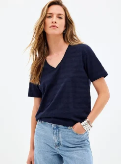 Pointelle pattern pure organic cotton T-shirt