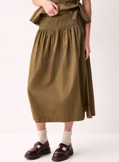 Polished poplin drawstring maxi skirt