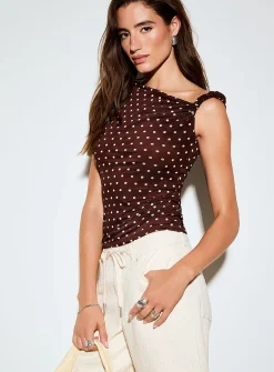 Polka-dot twisted-strap micro-mesh cami