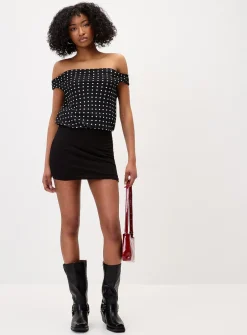 Polka-dotted draped chiffon minidress