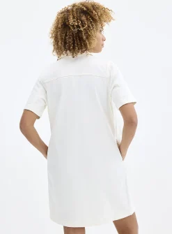 Polo collar white denim dress