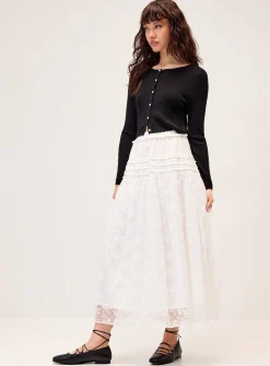 Poplin and lace maxi skirt