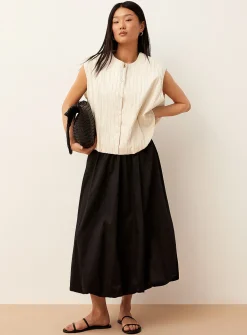 Poplin balloon midi skirt