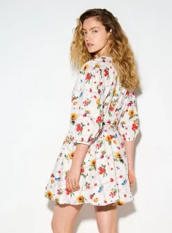 Poplin belted puff minidress