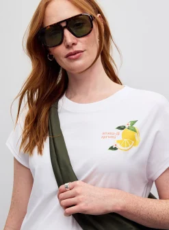 Printed 100% organic cotton cap-sleeve T-shirt