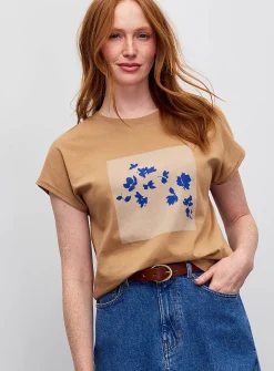 Printed 100% organic cotton cap-sleeve T-shirt