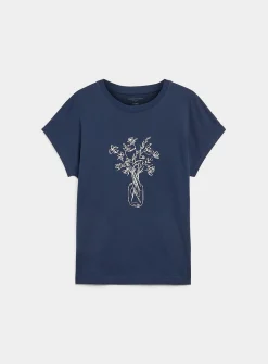 Printed 100% organic cotton cap-sleeve T-shirt