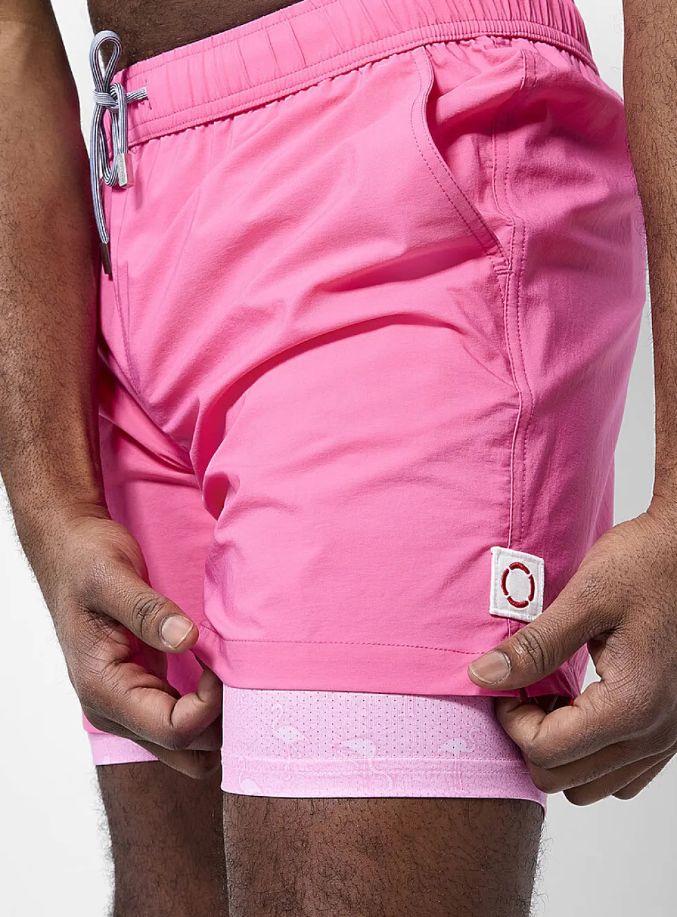 Printed compression-liner swim short