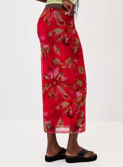 Printed mesh maxi skirt