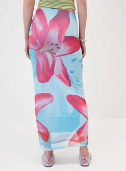 Printed mesh maxi skirt