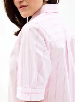 Puff-sleeve cotton candy striped shirt