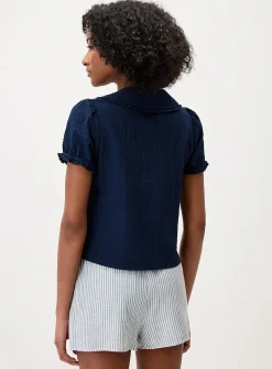 Puff-sleeve Peter Pan collar blouse