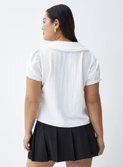 Puff-sleeve Peter Pan collar blouse