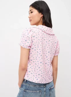 Puff-sleeve Peter Pan collar blouse