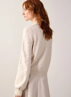 Puff-sleeve pompom sweater