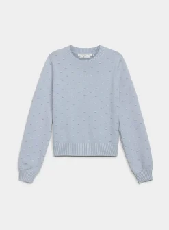 Puff-sleeve pompom sweater
