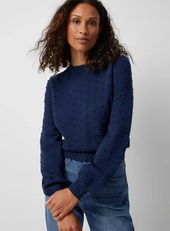 Puff-sleeve pompom sweater