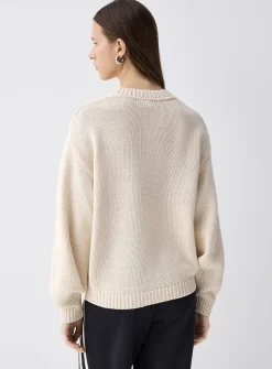 Puff-sleeve thick knit sweater