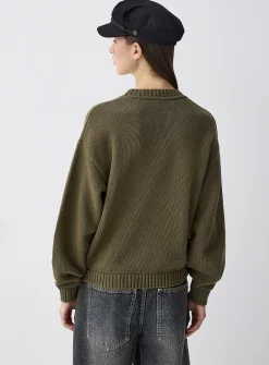 Puff-sleeve thick knit sweater