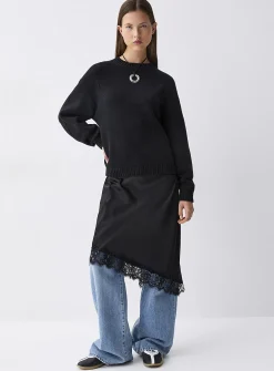 Puff-sleeve thick knit sweater