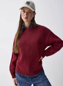 Puff-sleeve thick knit sweater