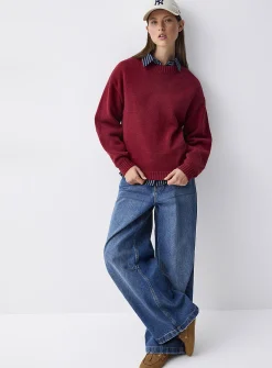 Puff-sleeve thick knit sweater