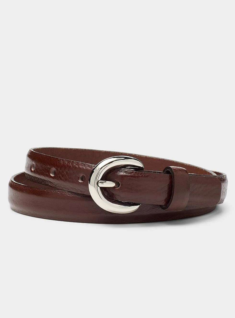 Puffy round-buckle textured leather belt