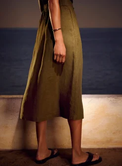 Pure linen button-up skirt