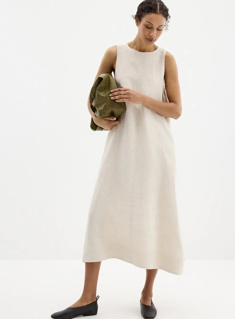 Pure linen trapeze maxi dress