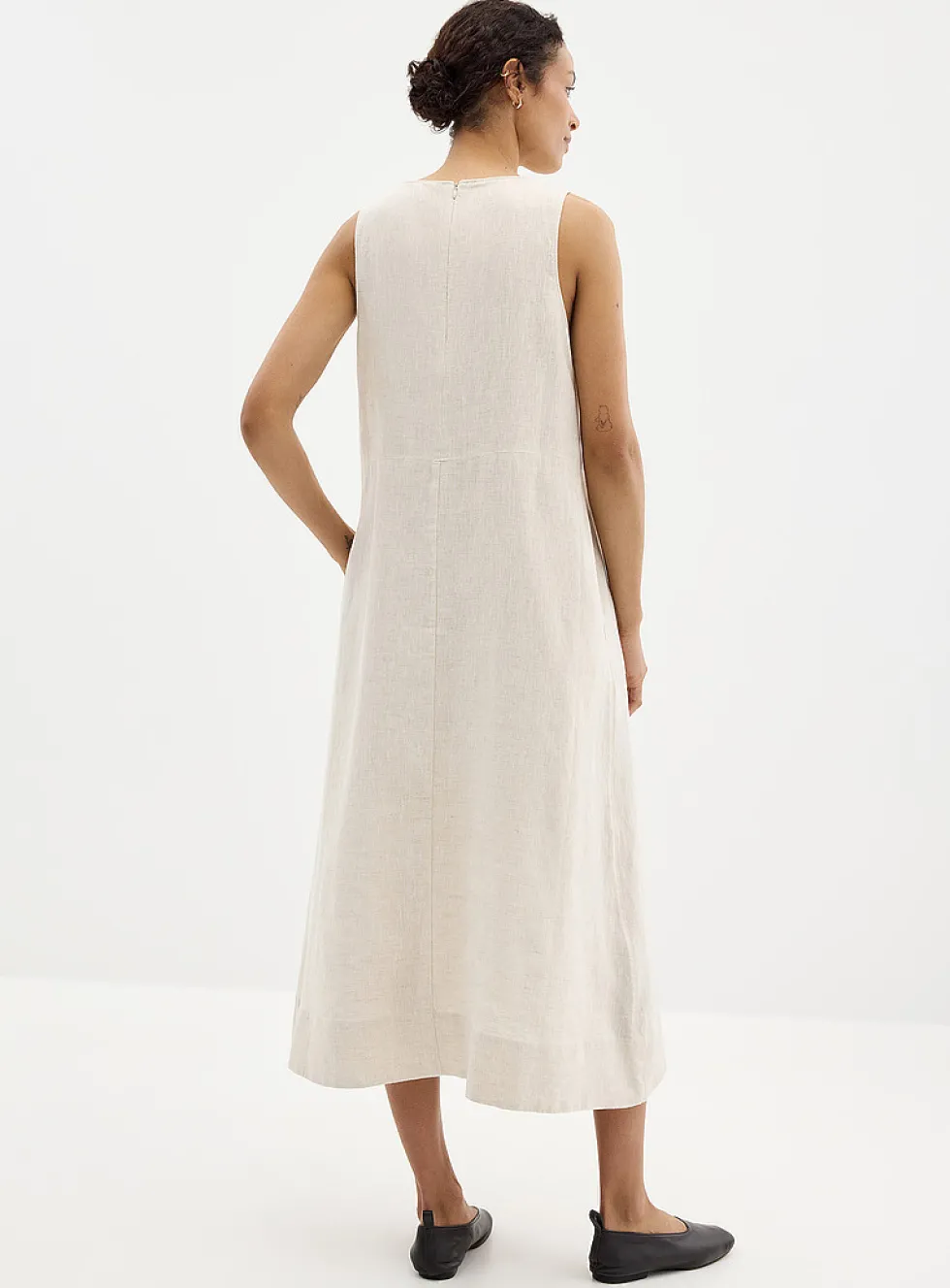 Pure linen trapeze maxi dress