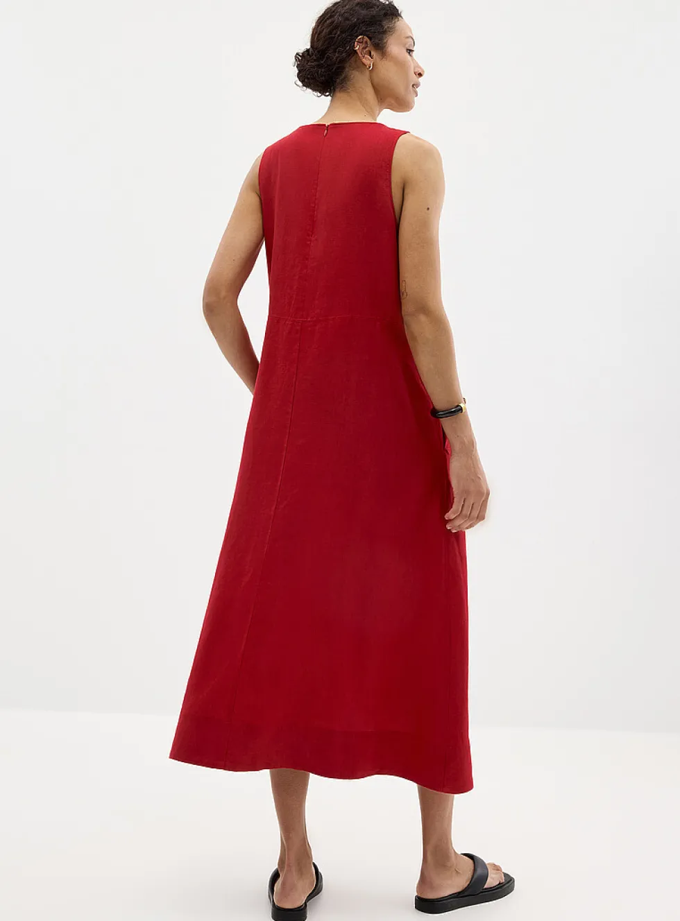 Pure linen trapeze maxi dress