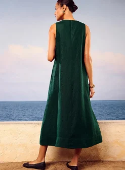 Pure linen trapeze maxi dress